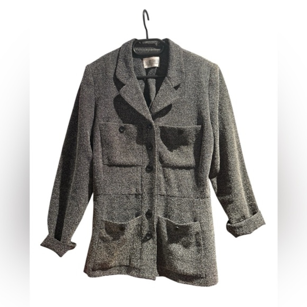 ☮️Vintage Julian Taylor Women’s Speckled Blazer Jacket Black Gray Button Front